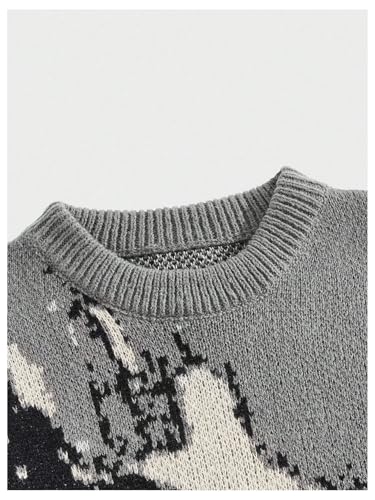 Men's Graphic Crewneck Long Sleeve Sweater Drop Shoulder Vintage Pullover Tops3