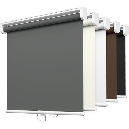LazBlinds No Tools No Drill Cordless Roller Shades, 100% Blackout Roller Blinds for Windows, Thermal Insulated UV Protection Waterproof Roll Up Window Blinds and Shades, 34'' W x 72'' H, Grey