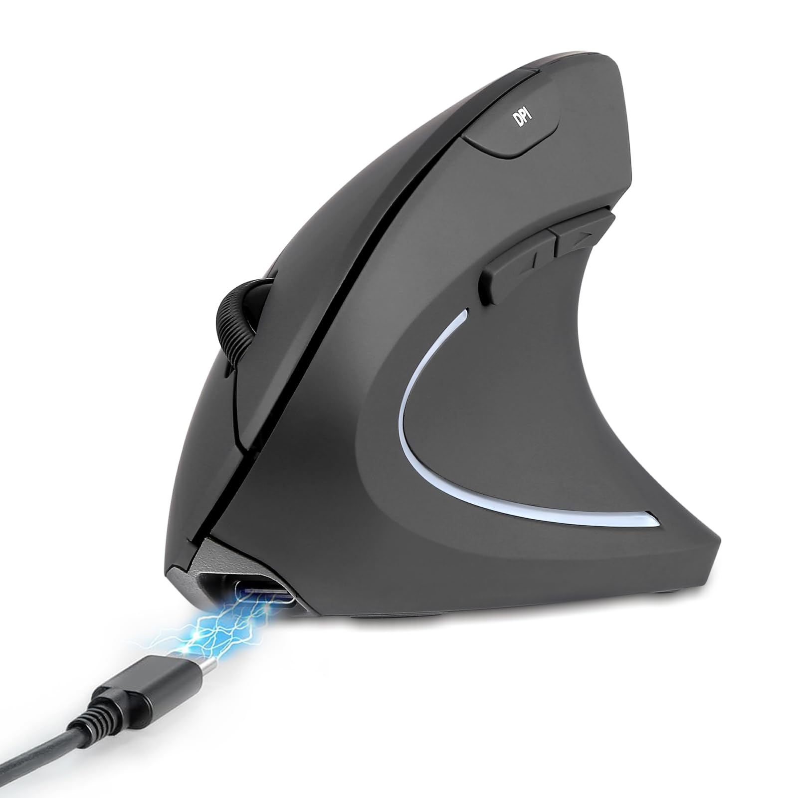 Perixx PERIMICE-713R Mouse Verticale Senza Fili Ricaricabile - Ricarica senza fili e via cavo - Design a 6 pulsanti - Nero - Per destrimani