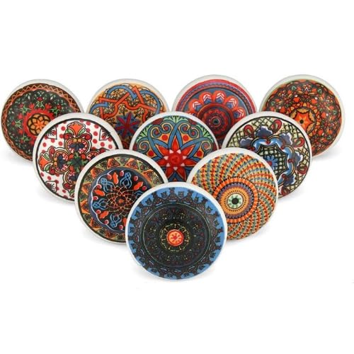 GANGKART-Ceramic Knobs World Knobs for Drawers Colorful Decorative Ceramic Pull Handle Mandla Knob for Dresser, Kitchen Cabinets, Rad Mandala - Pack of 10 Knobs (B0B2ZDFJVF) Amazon Price History, Amazon Price Tracker