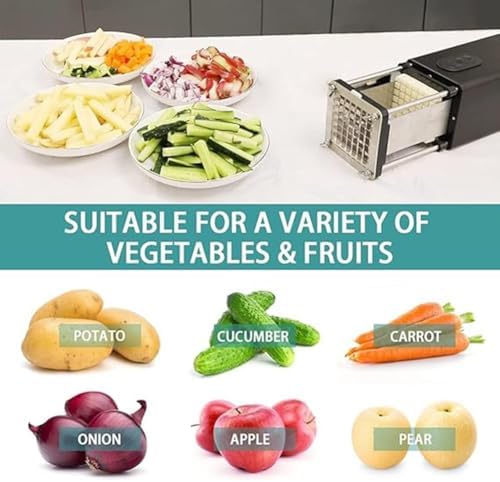 Electric French Fry Cutter - Stainless Steel Potato Chipper for Perfect Homemade Fries, Ideal for Restaurants and Home Kitchens