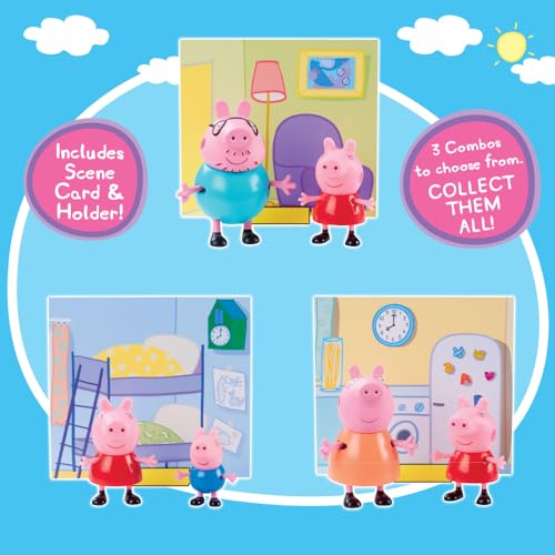 Image of Peppa Pig and Daddy Pig Twin Figure Fun Pack Animal Figure Set with Two Poseable Figures and a Scene Card, Preschool Toy for Girls and Boys Ages 3 Birthday Gift Toys for Kids