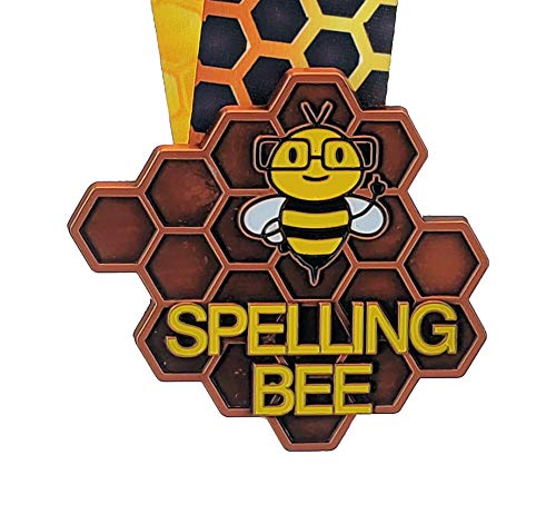 Decade Awards Spelling Bee Honeycomb Medal - Bronze - Spelling B Medallion with Honeycomb Neckband - 3.25 Inch Wide