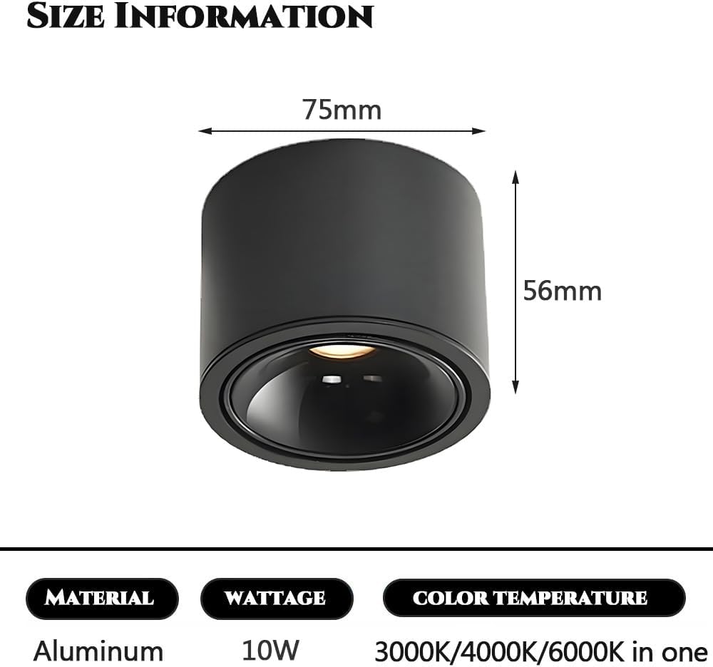 Adjustable Angle 30° LED Spotlight Modern Dimmable Ceiling Light Fixture Round Led Lighting Fixtures,3CCT 3000k/4000k/6000k Downlight for Kitchen Bedroom Entryway Laundry Room Closet