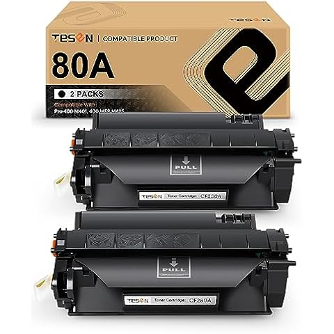 TESEN 80A Compatible CF280A Toner Cartridge Replacement for HP 80A CF280A Toner Black for use with HP Laser Printer Pro 400 M401N M401DN M401DNE M401DW MFP M425 M425DN M425DW 2PK Cover