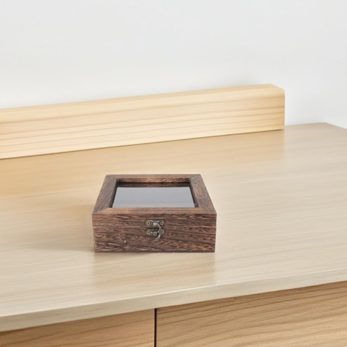 Hohopeti Lot de 2 Vitrines à Insectes en Bois de Paulownia Carbone 15x15x4,5 Cm avec Couvercle Rabattable, Boîtes de Présentation Rustiques Anti-poussière pour Collection Entomologie