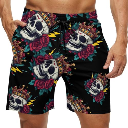 Skull Crowness Rose Halloween Mens Swim Trunks Quick Dry Board Shorts Beach Swimwear Bathing Suits
