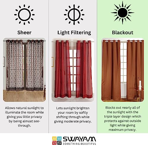 Image of Swayam 100% Blackout Polyester Door Curtain for Living Room & Bedroom | 7.5 Feet | Room Darkening Curtain with Eyelets | Pack of 1 | Ethnic Motif Design - Brown