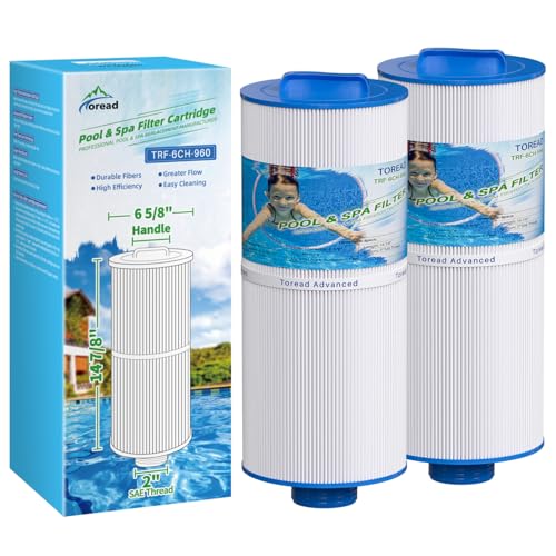 TOREAD 6CH-960 Spa Filter Replaces Jacuzzi Filters J-300 J400 PJW60TL-F2S 14081 6000-383A Unicel 6CH-960 Filbur FC-2800 6540-383 Hot Tub Filter with Closed Handle 2 Pack (Not be Removed)