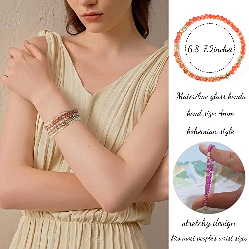 MOZAKA 26Pcs Boho Beaded Bracelets for Women Colorful Stackable Sparkly Crystal Beads Bracelets Multi-Layer Versatile Statement Bracelets Stretch Cuff Jewelry Gifts2