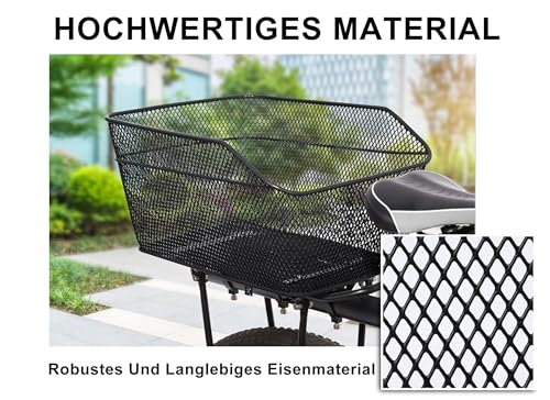 Cryfokt Fahrradkorb Hinten, Fahrradkorb aus Metalldraht mit Wasserdichter Abdeckung, 20L Fahrrad-Gepäckträger mit Großem Fassungsvermögen, Aufbewahrungskorb für Hintere Fahrradträger