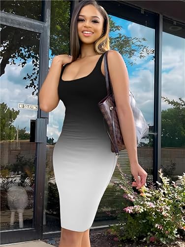 Image of Nimsruc Women Casual Sexy Tank Top Bodycon Dress Summer Pencil Sleeveless Basic Midi Club Dresses
