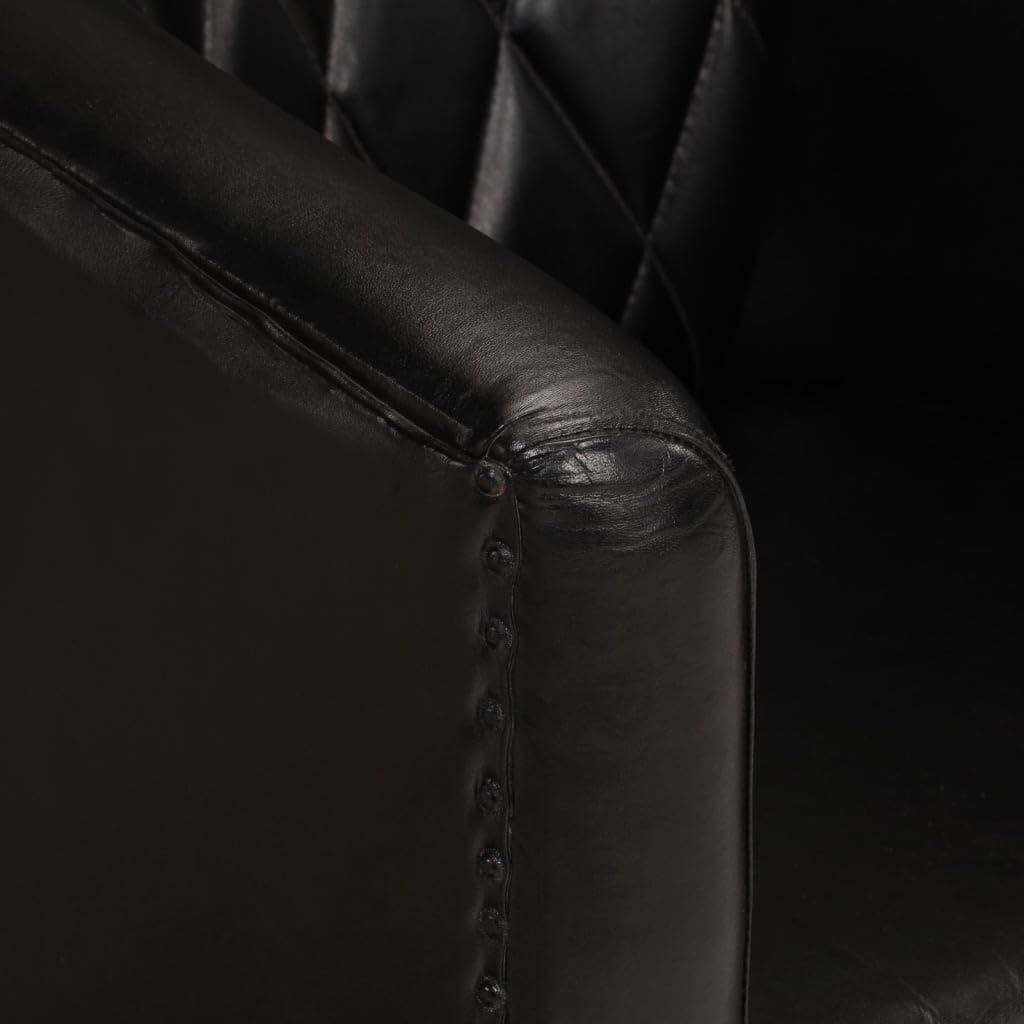 vidaXL Fauteuil Cabriolet, Chaise de Relaxation, Siège avec Accoudoirs Rembourrés, Canapé de Salon Salle de Séjour, Noir Cuir Véritable