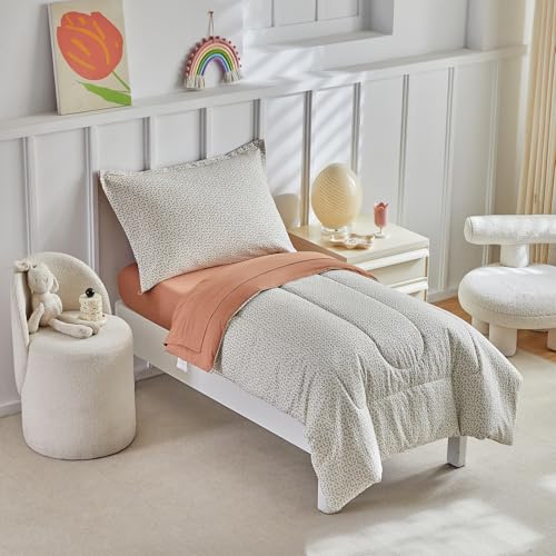 Image of DuShow Leaf Toddler Bedding Set for Boys and Girls,Cute Colorful Botanical Flowers, 4 Pieces Soft Crib Bedding Set Including Comforter, Sheets and Pillowcase