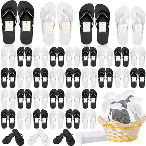 Image of Unittype 48 Pairs Flip Flops Bulk for Wedding Guests Hotel Slippers with Size Cards and Bags for Wedding Beach Pool