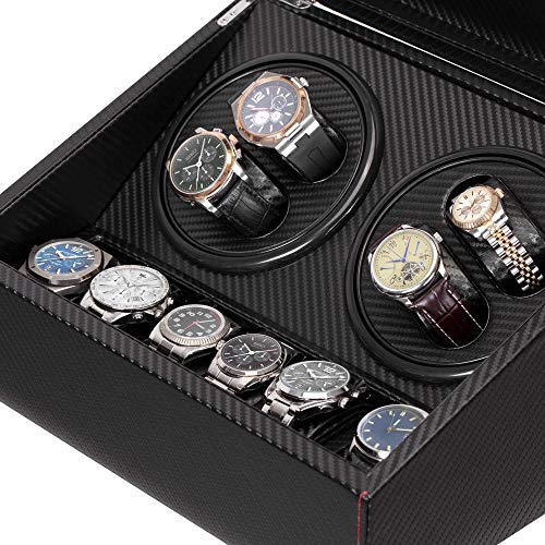 automatic watch winder with 4 quiet running motor watch winding display 6 flexible watch pillows luxury fiber leather storage case for manwoman39s watches