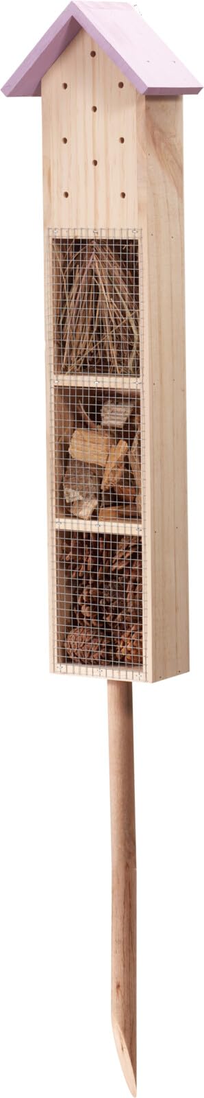 Wooden Insect Hotel with Stake Outdoor Garden Bug House Bee Bug Butterfly Habitat Wildlife Shelter Natural Wooden Insect House for Bees Ladybirds Lacewings & Pollinators (Lilac)