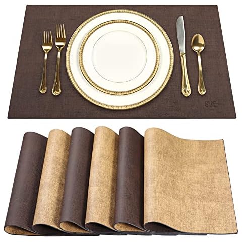 SUEH DESIGN Leather Placemats Set of 6 Reversible Table Mats Heat Resistant Waterproof No-Slip Place Mats for Dining Table Kitchen Parties Cover