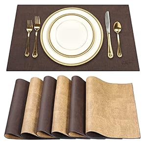 SUEH DESIGN Leder Tischsets 6er Set Tischsets Abwaschbar Lederoptik Platzdeckchen Hitzebeständiges PU Kunstleder…