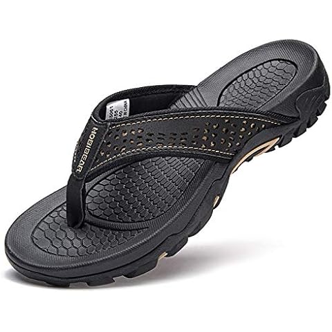 HOBIBEAR Men's Flip Flops Toe Separator Comfy Non-Slip Summer Beach Sandals Surfing Outdoor, A Black, 9 UK Cover