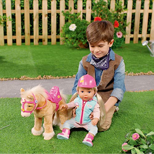 BABY born, Puppenpferd, BABY born My Cute Horse, interaktives Pferd mit Lauf-und Soundfunktion, Plüsch, rosa Sattel und Zaumzeug sowie Pins zum Dekorieren, 831168, Zapf Creation