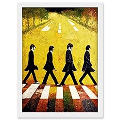 Doppelganger33 LTD Abbey Road Abstract Stylised Beatles Boho Landscape Red And Ochre Artwork Framed Wall Art Print A4 - Les Beatles, Paul McCartney, John Lennon, RIngo Starr, George Harrison