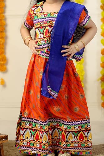 Image of AHHAAAA Kids Embroidered Traditional Ghoomar Lehenga Choli |Chania Choli|Radha Dress|Navratri /Dandiya /Garba Dress with Dupatta for Girls Y0040