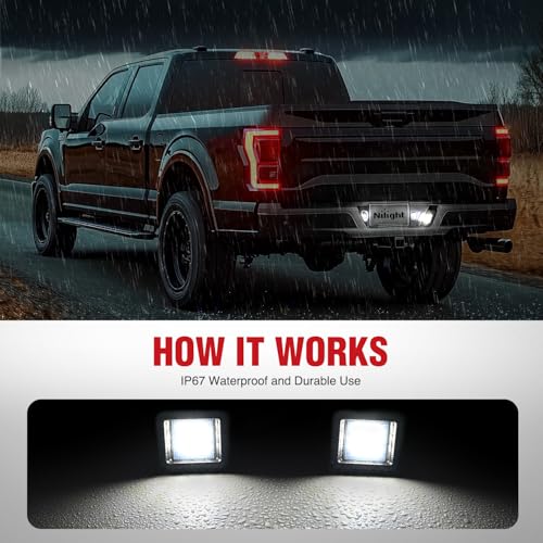 Image of Nilight 2PCS License Plate Lights for 2015-2020 Ford F150 | Compatible with 2015 2016 2017 2018 2019 2020 Ford F150 2017-2020 F150 Raptor with Smoke Lens Black housing 6000K White