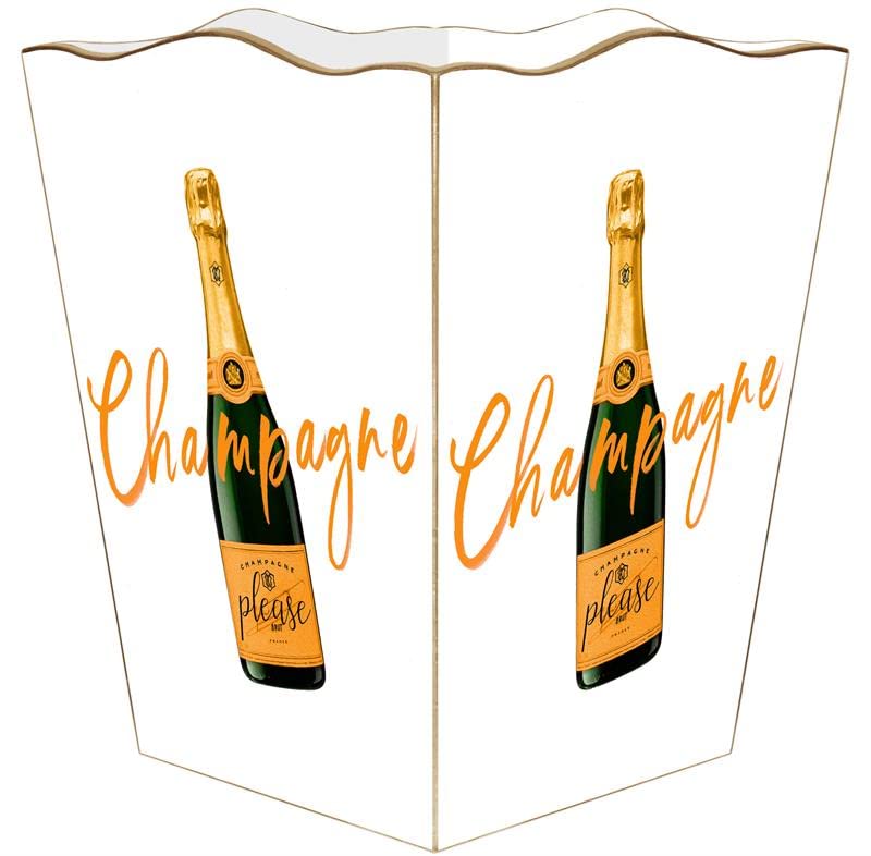 Miniatura 4 de Marye-Kelley Champagne Please - Cesta de basura rosa, madera de decoupage, parte superior festoneada, papelera decorativa para cocina, baño,