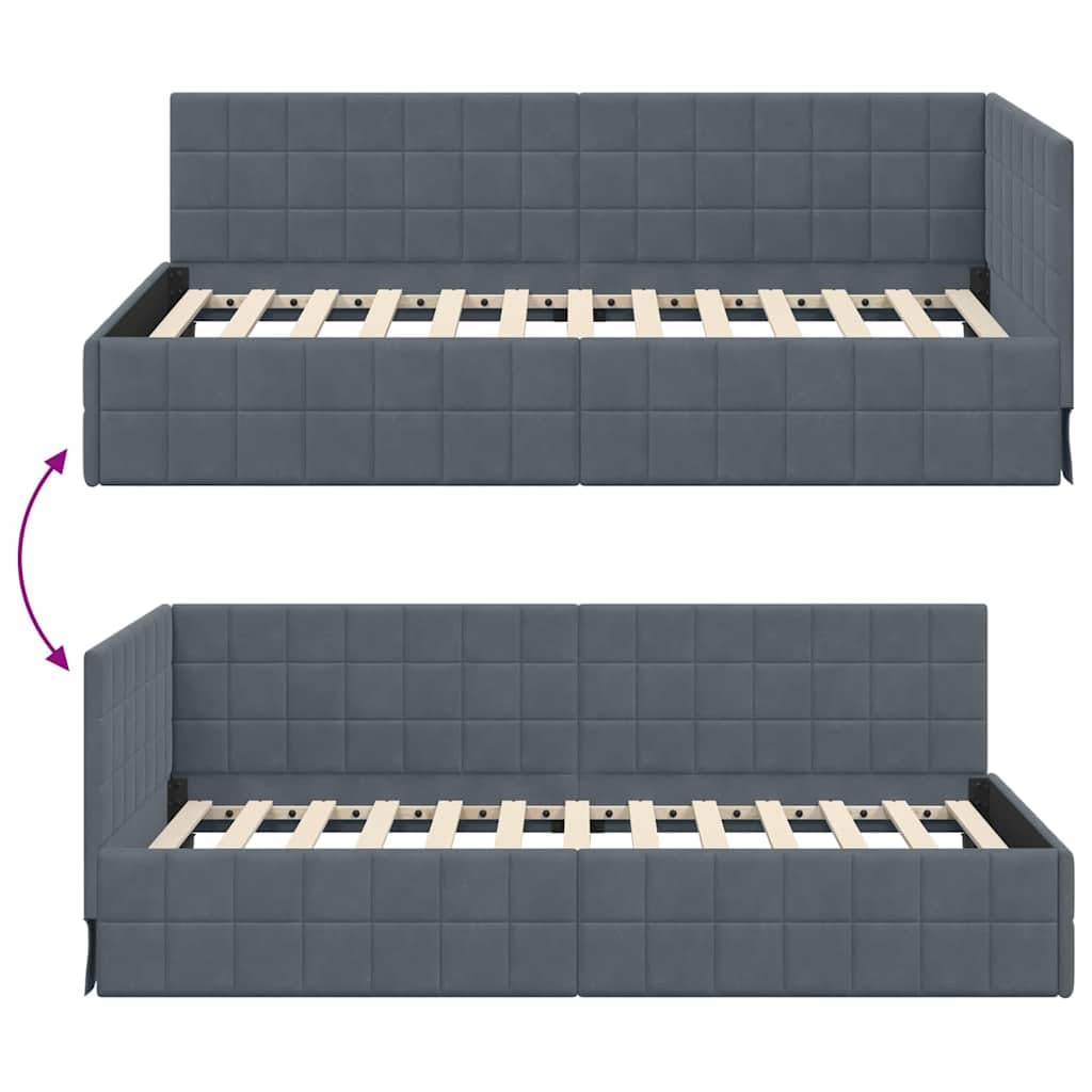 vidaXL Eckbettgestell mit Kopfteil Dunkelgrau 100 cm x 200 cm Samt