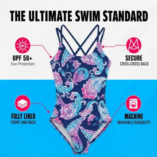 Image of Kanu Surf Girls' Reese UPF 50 Beach Sport Criss-Cross One Piece Swimsuit