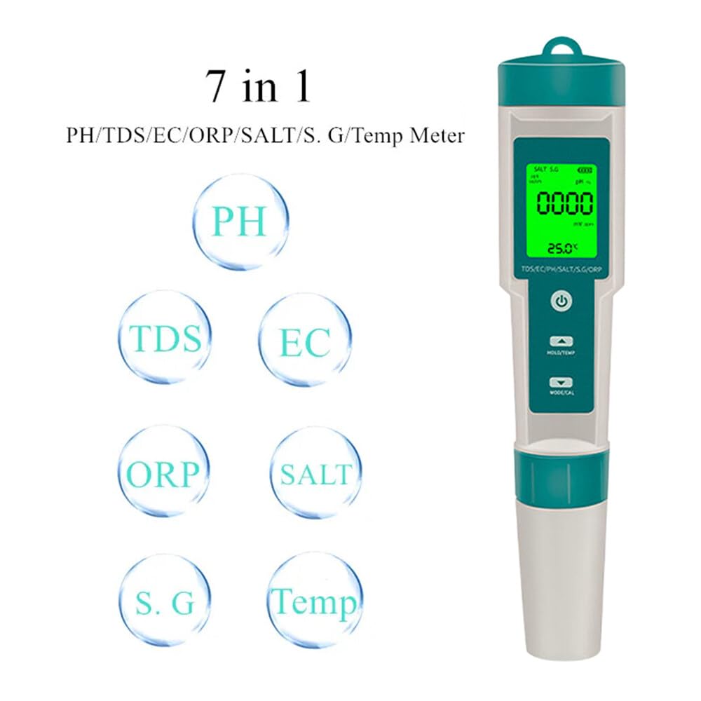 Surakey 8-in-1 Portable Water Quality Tester PH/TDS/EC/Salinity/SG/ORP/Temperature/H2 Drinking Water Quality Monitor IP67 Aquarium PH Mmeter Water Quality Meter with Backlight
