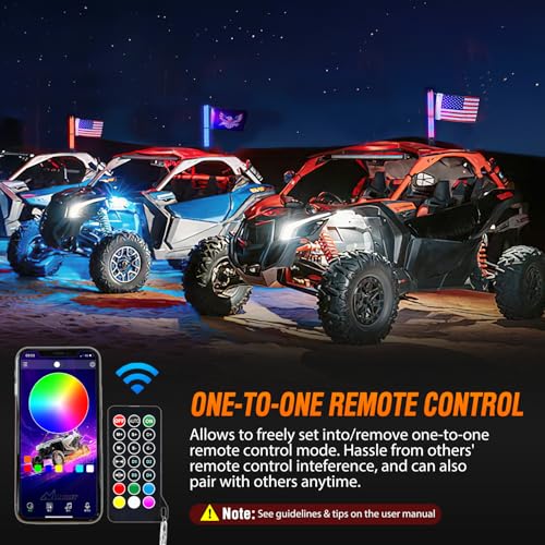 Image of Nilight LED Fat Whip Light 1PC 2FT RGB Lighted Antenna Whips with Remote & App Control DIY Chasing Patterns Brake Reverse Lights for ATV UTV Polaris RZR Can-am Dune Buggy Pickup Trucks Jeep