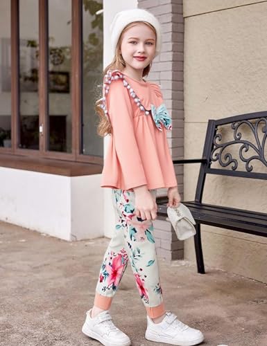 Image of mksodopy Toddler Girl Clothes Girl Fall Winter outfits Cotton Long Sleeves Ruffle Top Pants Little Girl Clothing Set