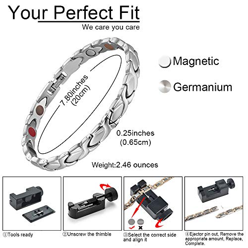 38 Elegant Titanium Magnetic Lymph Detox Drainage Bracelet For Women Germanium And Magnetic Functions With Free Link Removal Tool (Silver) #TOP1