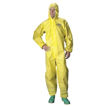 Chemical Protective Coverall, with Attached Hood Yellow, Large