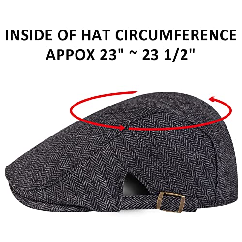 2 Pack Newsboy Hats for Men Classic Herringbone Tweed Wool Blend Flat Cap Ivy Gatsby Cabbie Driving Hat Black/Coffee