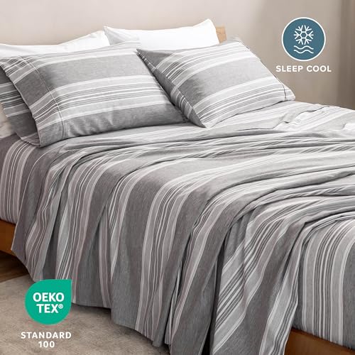 Bare Home Printed Sheet Set (Full, Heathered Charcoal - Stripe) by Bare Home - Used condition - Image 2