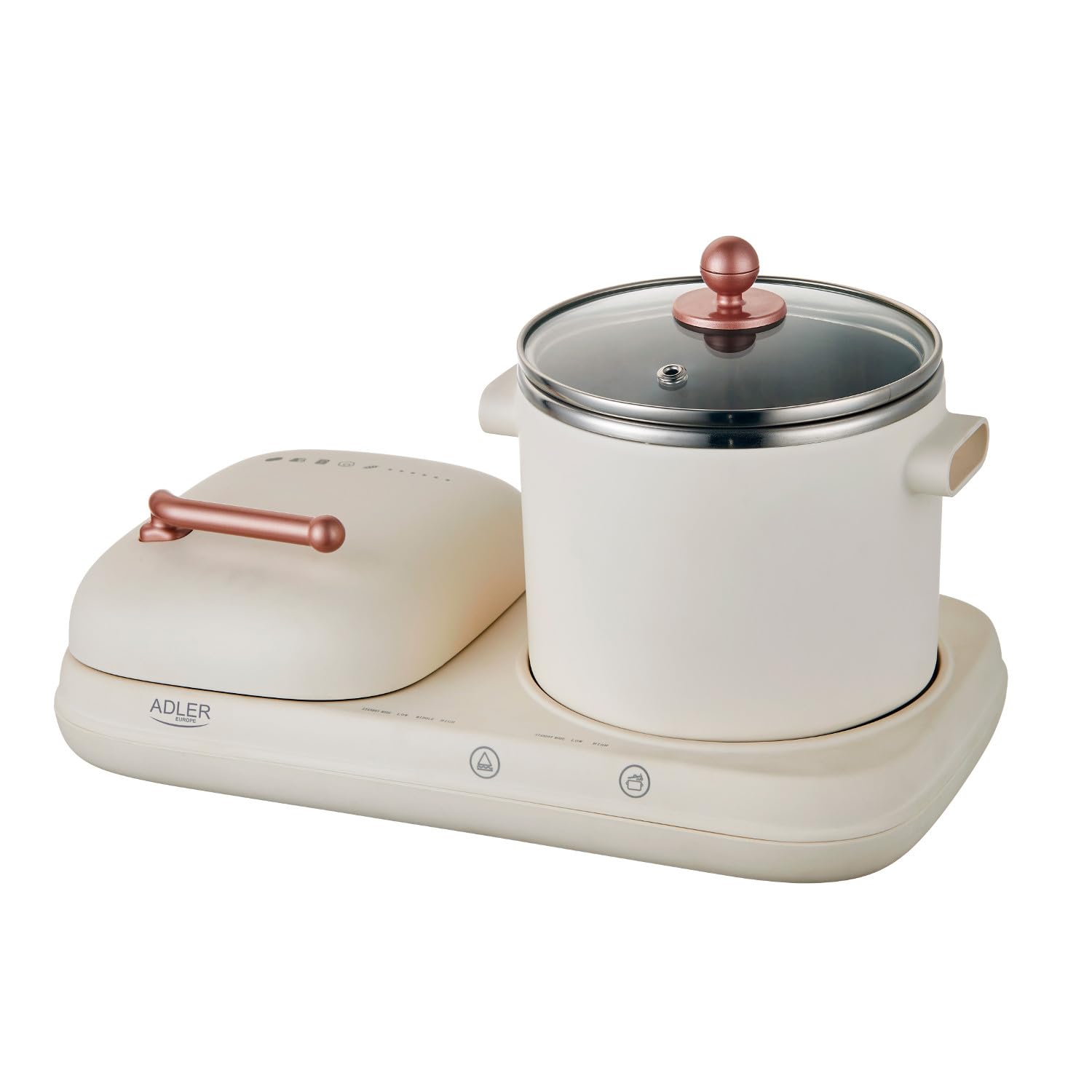 ADLER EUROPE AD 6421 Stazione di colazione 2 in 1 con pentola da 1,0 L e superficie antiaderente per griglia | Design retrò | per piccole cucine | Multifunzionale 1100-1320 W