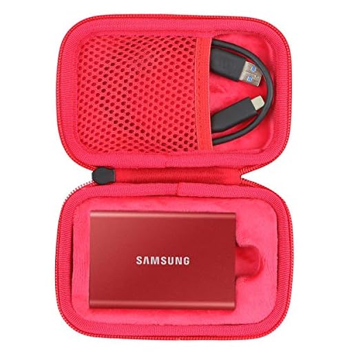 Co2crea Capa rígida de reposição para Samsung T7 Touch Portátil SSD 500 GB 1 TB 2 TB Discos externos de estado sólido, Black Case + Inside Red