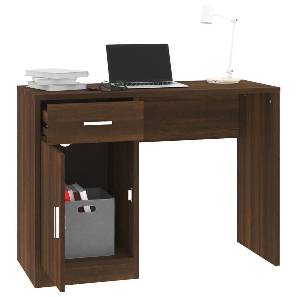 Scrivania con vano portaoggetti, colore marrone, effetto rovere, 100 x 40 x 73 cm, moderna scrivania per computer per ufficio, robusto materiale in legno, studio, mobili