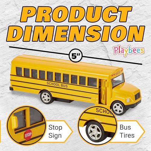 image for Playbees Long-Nose School Bus Die Cast Metal Model Toy Car 6 Inches wi