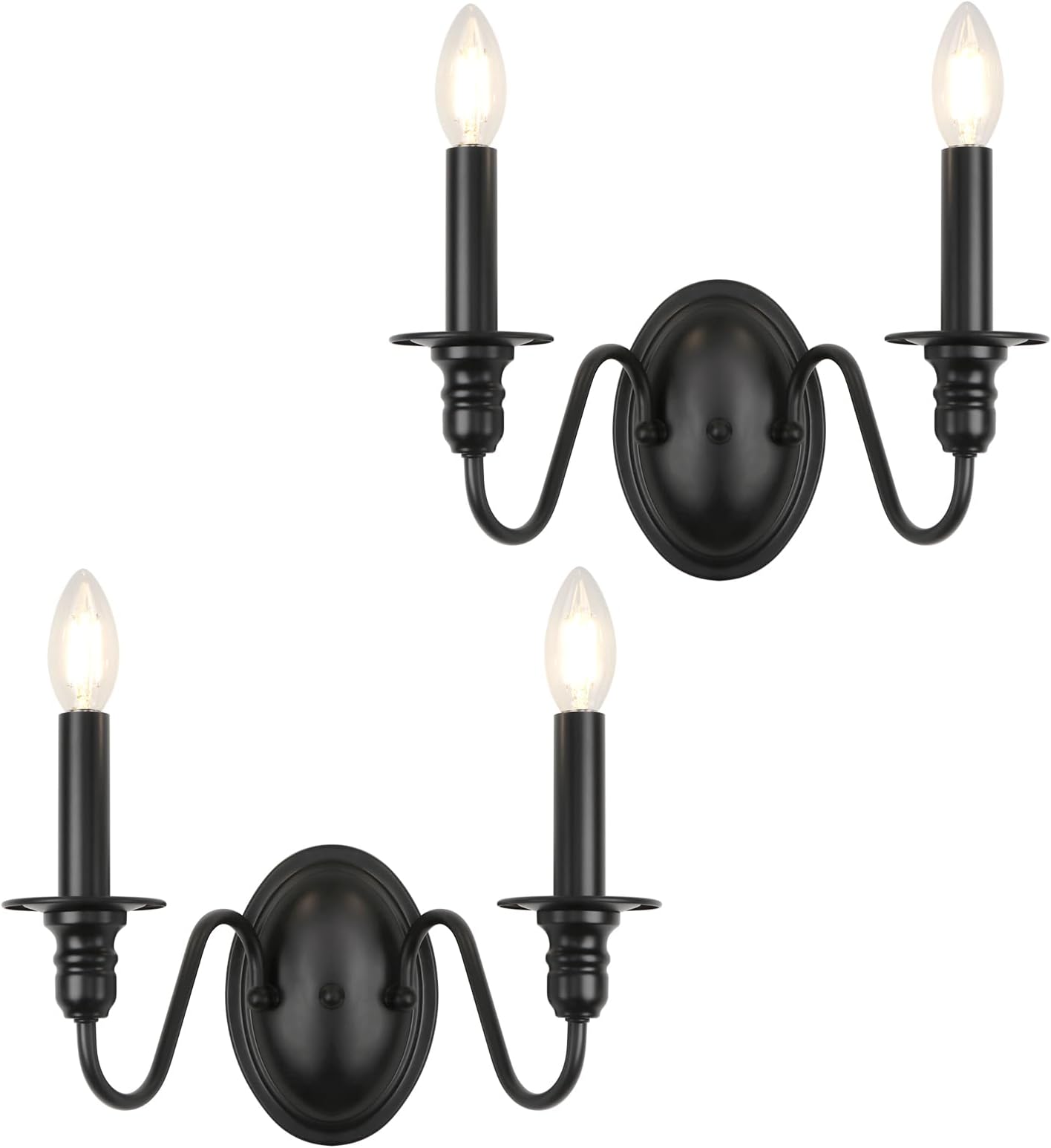 Farmhouse Wall Sconce 2 Pack, Black Wall Sconces Set of Two, Industrial Candle Sconces Wall Lighting, Classic Wall Light Fixtures Indoor for Bedroom Stairs Hallway Living Room Entryway