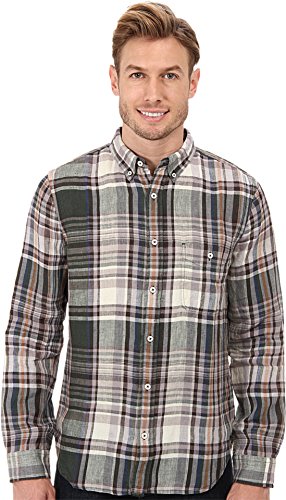 7 For All Mankind Men's Plaid Oxford Woven Shirt in Twig Green
