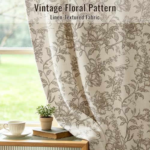 Vintage Brown Floral 100% Blackout Curtains Linen Texture 2Panels 52"Wx84"L by Blgiont - Used condition - Image 4