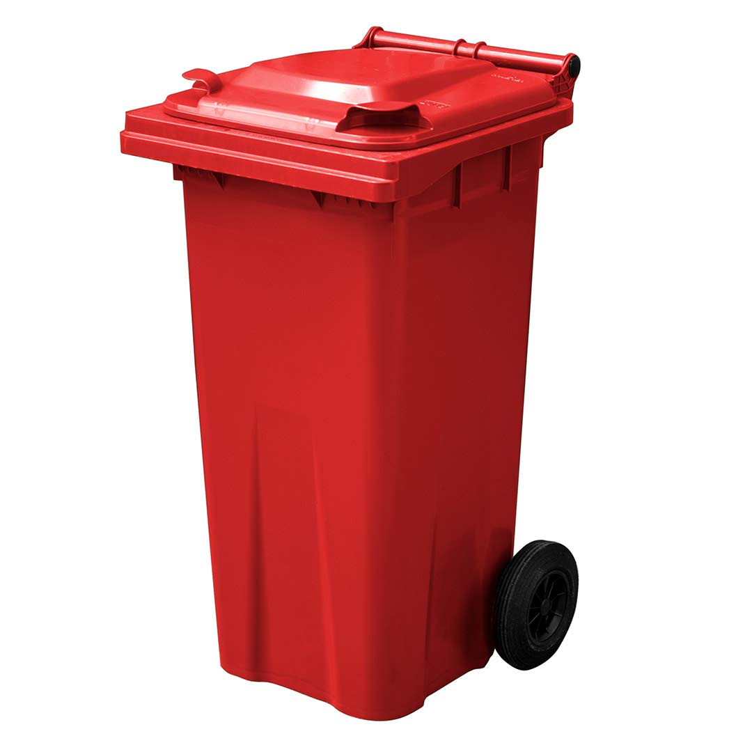 Yellowshield 120 Litre Wheelie Bin - Red, Smallest Household Size, EN 840 standard, Size 490 (w) x 555 (d) x 1005 (h) mm