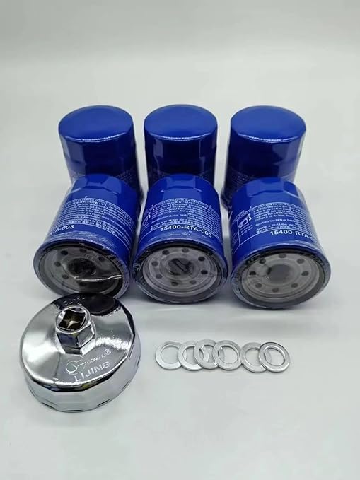 15400-RTA-003 Oil Filter with Tool Drain Plug Gasket 94109-14000 for Honda Accord- Civic -CR-V -Fit- Odyssey- Passport -Pilot Ridgeline 2005-2023 (6*Oil Filter,6*Drain Plug Gasket)