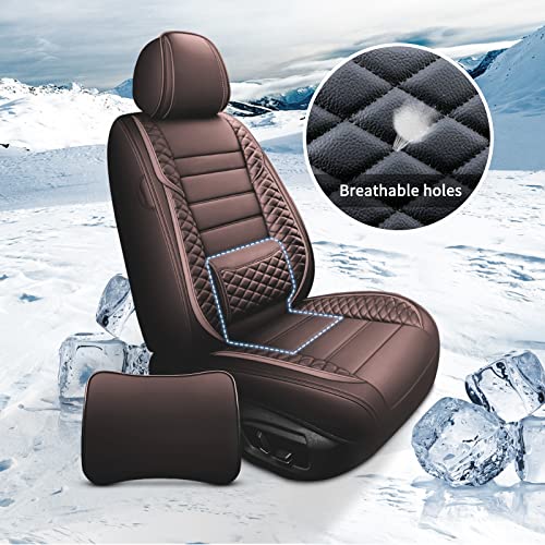 Vanseno Car Seat Cover,Universal Leather Automotive Seat Covers With Head Pillow Fit For Most Sedans Suv .Breathable,Waterproof, Anti-Slip, Airbag Compatible（Brown Full Set #TOP4