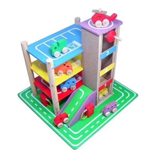 Posto de Gasolina com Garagem - Madeira - Multicolorido - Bem Infantil
