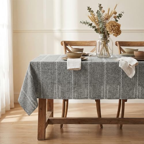 Horaldaily Grey Cotton Blend Tablecloth 60×84 Inch Rectangular, Farmhouse Style, Wrinkle Resistant Washable Table Cloth, Hemstitched Embroidery Table Cover for Home by Horaldaily - Used condition - Image 2